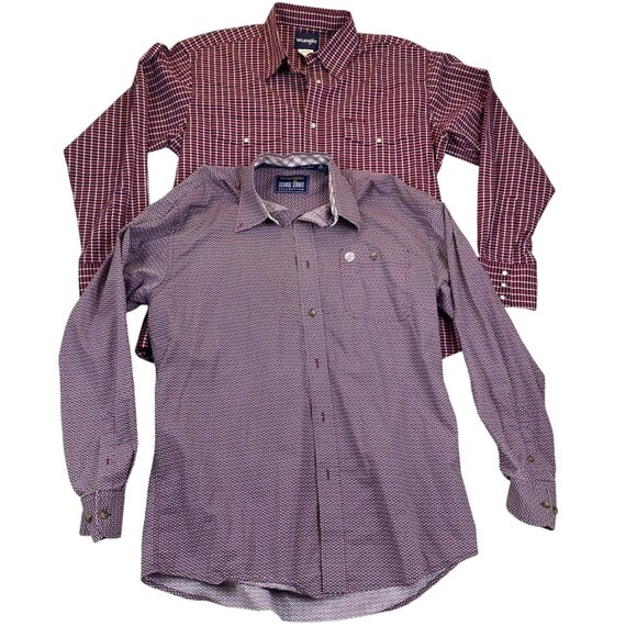 Wrangler Mens Shirts Large Lot of 2 Long Sleeve Button Up Patterned Business Red - Picture 1 of 16